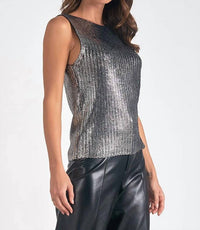 Elan - Metallic Crew Sleeveless Sweater