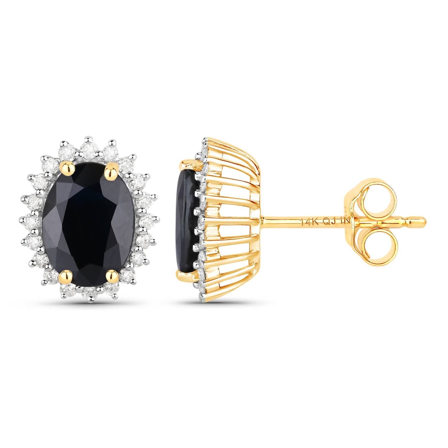 Diana M Jewels Women's Oval Natural Sapphire Stud Earrings (3.32 Ct) - Signature Plus in 14k yellow gold - women's jewelry - detail view