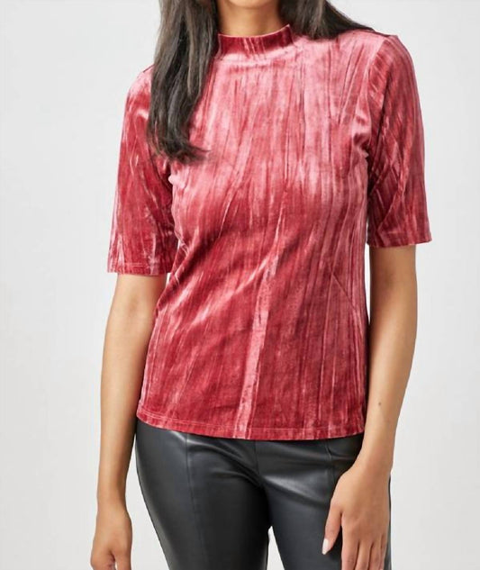 Velvet Fitted Half Sleeve Mock Neck Top