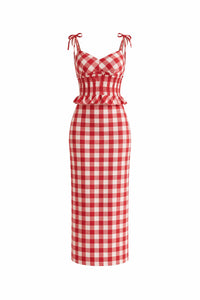 Baby Pink - Gingham Sweetheart Top And Midi Skirt Set