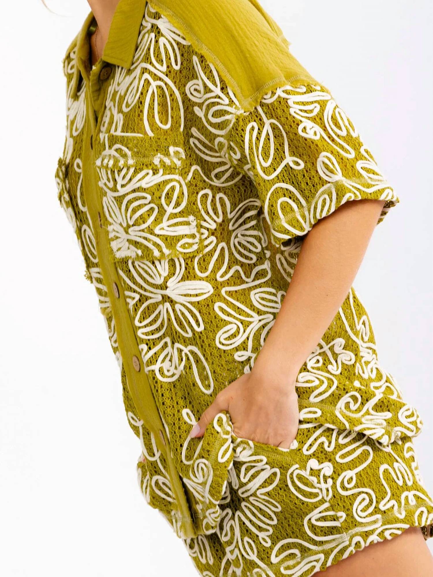 Little Secret Of Mine - Tropical Breeze Blouse & Elastic Waist Shorts Crochet Set