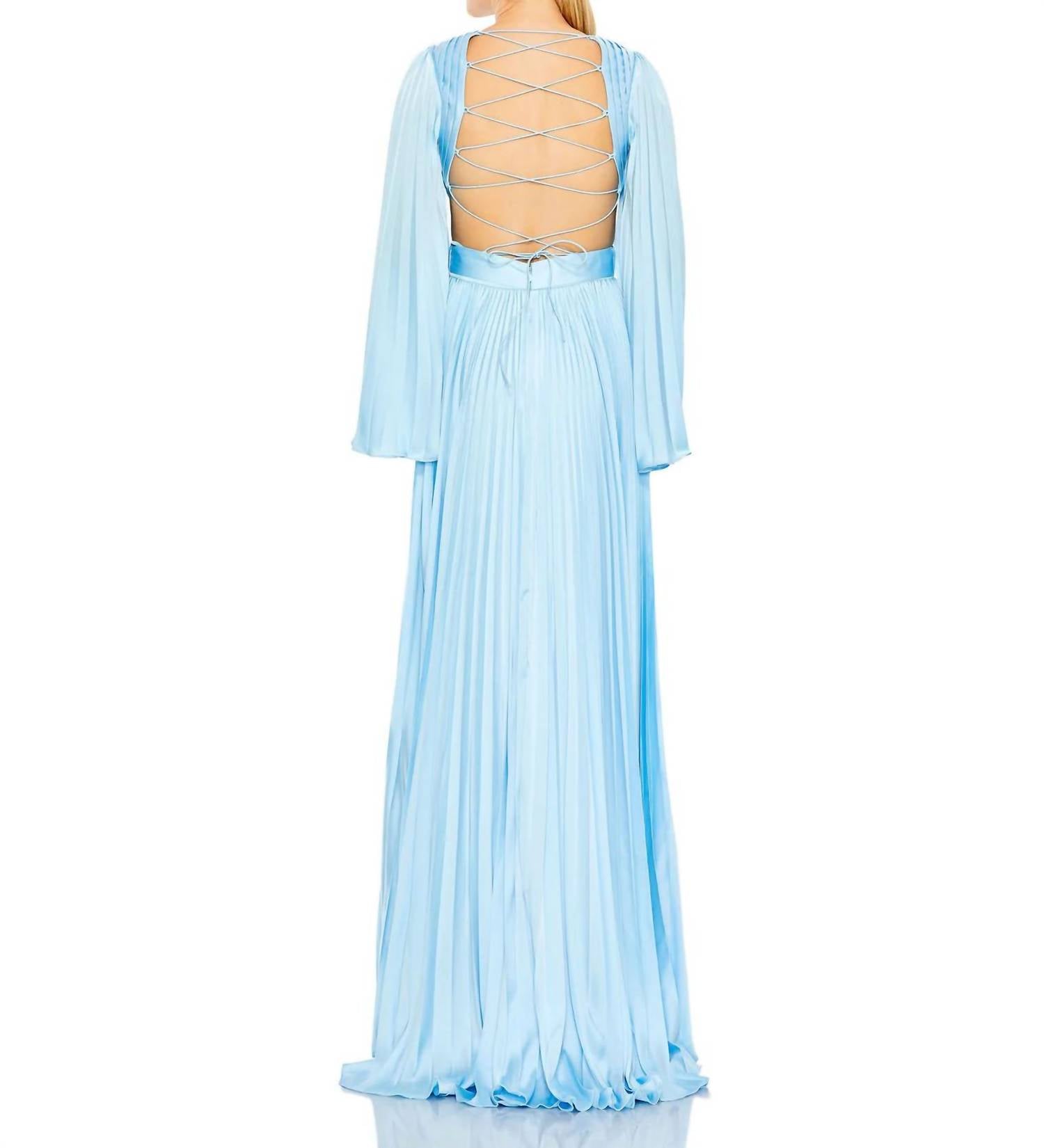 Mac Duggal - Cutout Lace-up Back Pleated Satin Gown