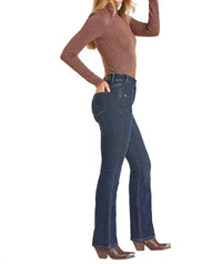 Rock & Roll Denim Jacquard High Rise Bootcut Jean in dark wash - women's jeans - detail view