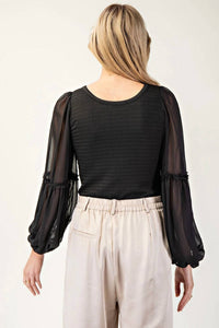 Ee:Some - Sheer Bubble Sleeve Blouse