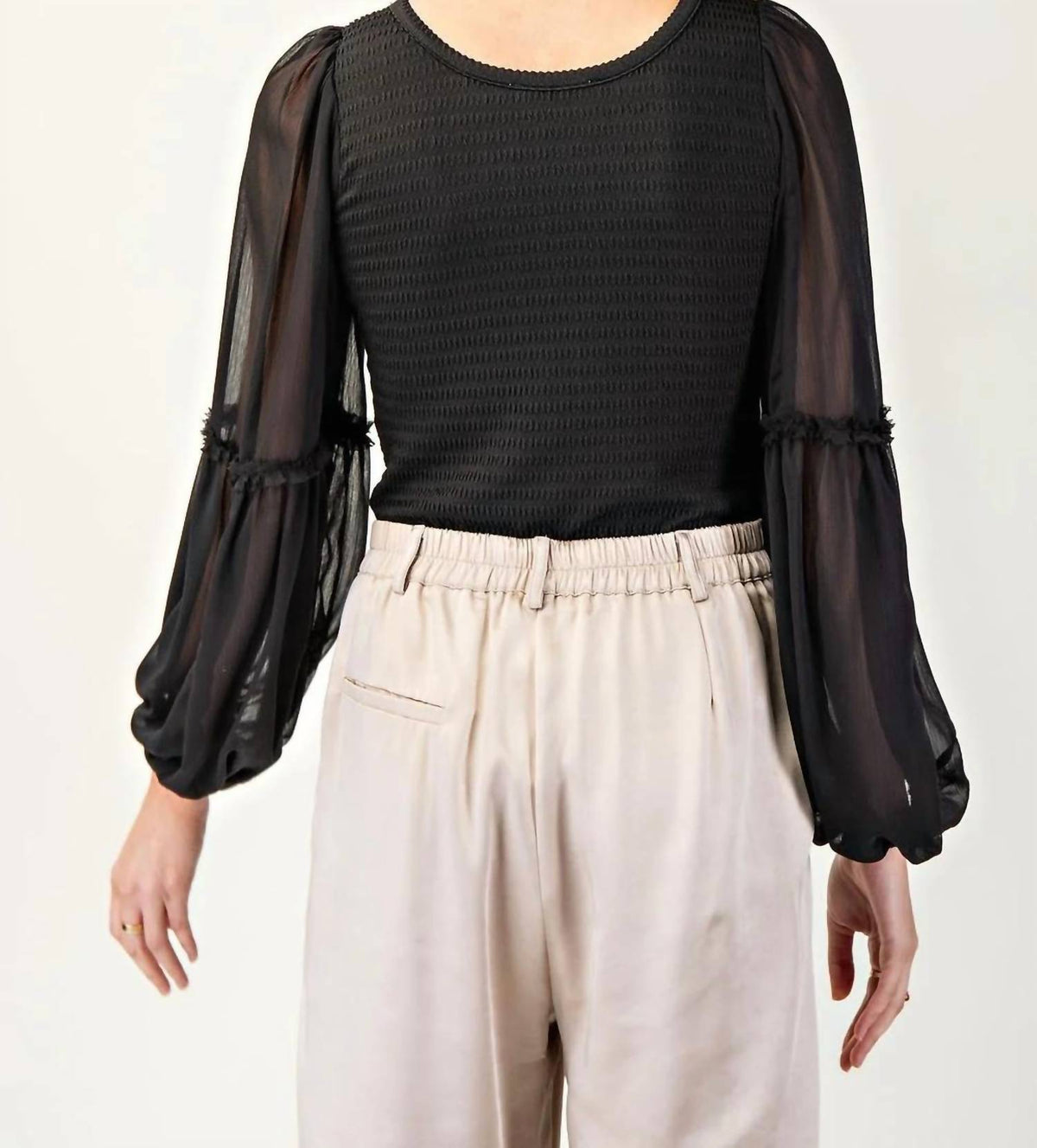 Ee:Some - Sheer Bubble Sleeve Blouse
