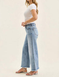 Judy Blue Ankle Hollywood Waistband Fray Hem Wide Leg Jeans in denim - women's jeans - alternate view