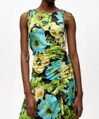 Ganni - Printed Floral Lycra Jersey Gathered Dress