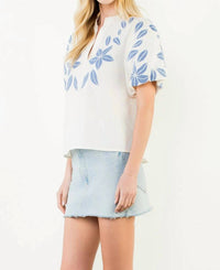 Thml - Puff Sleeve Embroidery V-neck Top