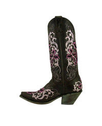 Justin Women's Pointed Toe Boots in cross pink and brown - women's shoe - detail view