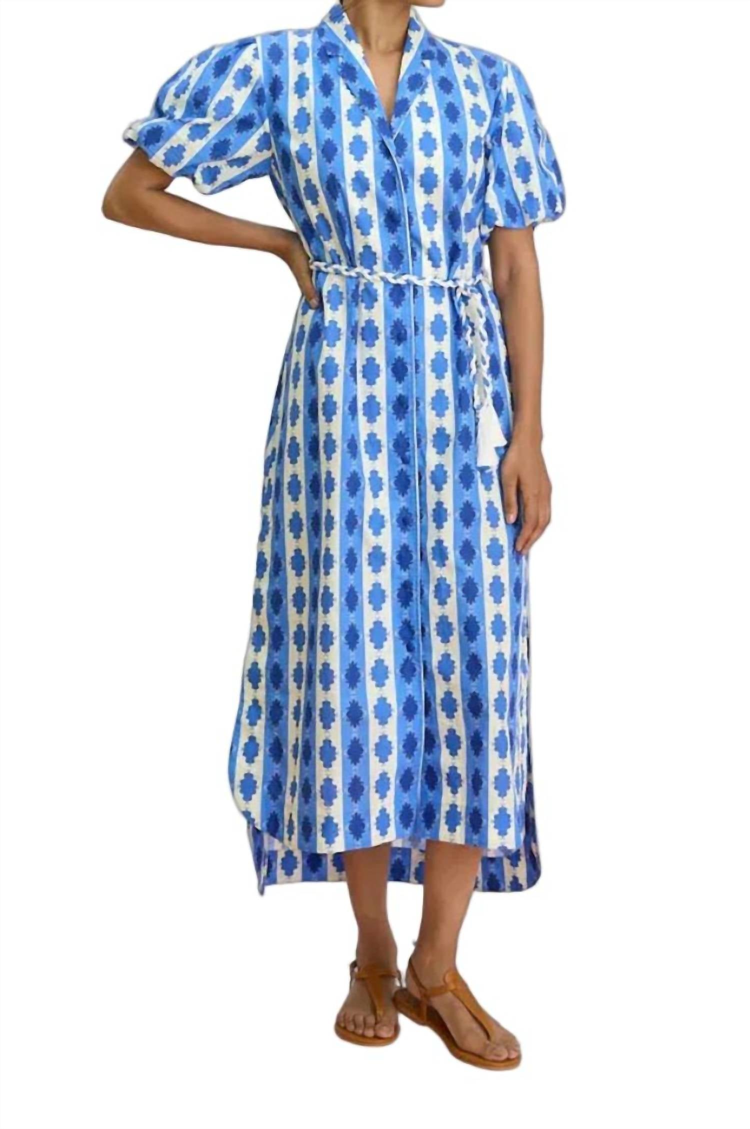 Verandah Stripe Shirt Dress in blue white stripe - women's dress