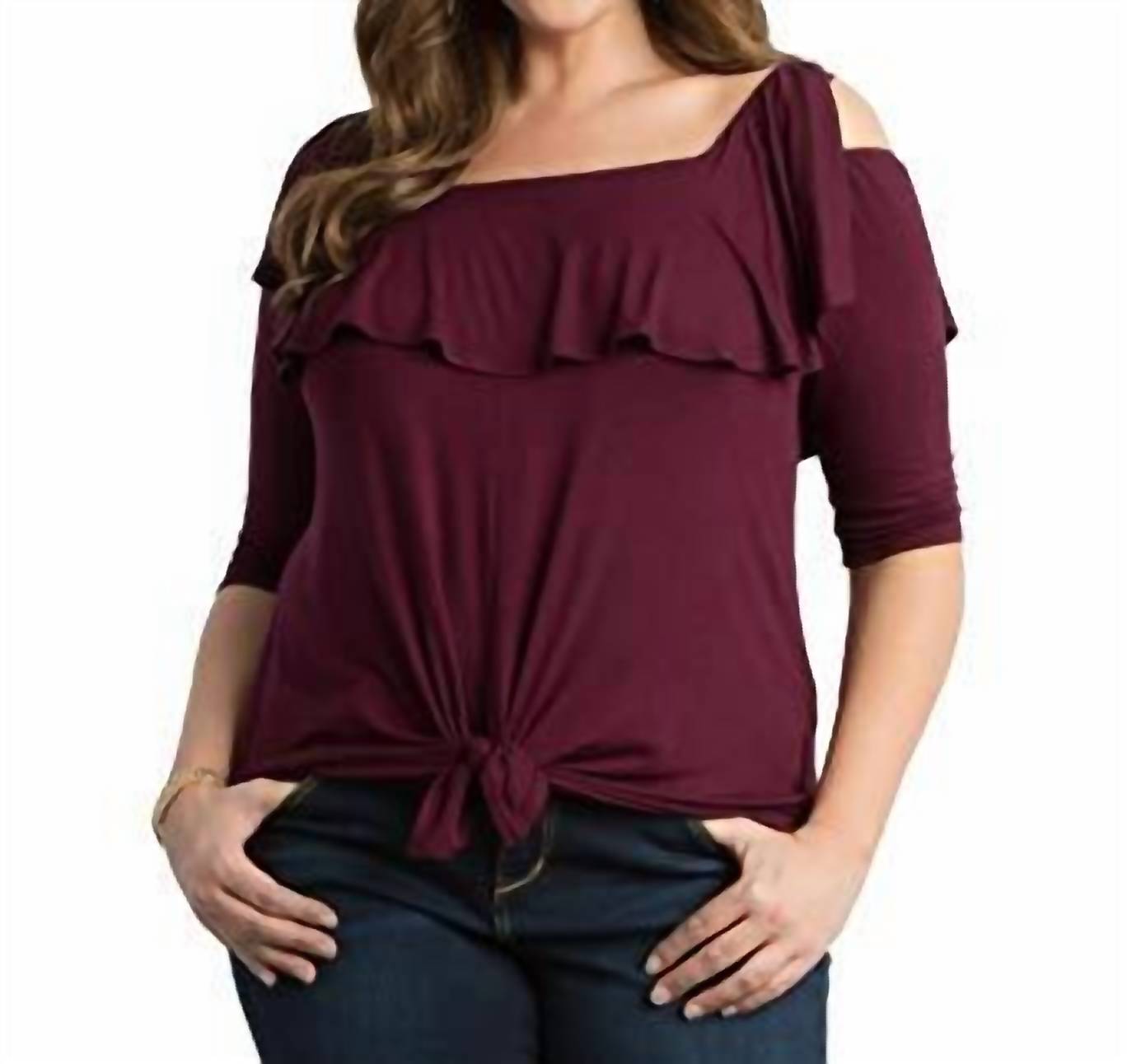 Kiyonna - Kelsey Off Shoulder Flounce Top