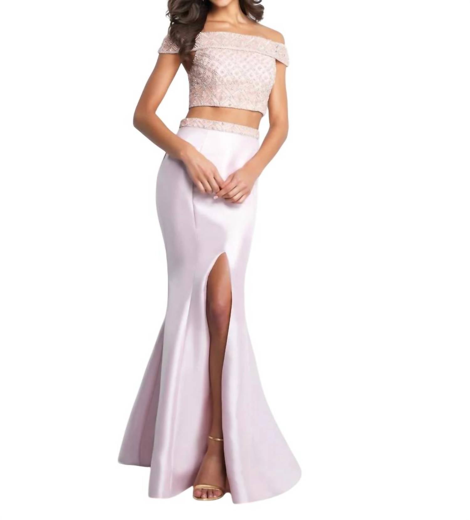 Blush Prom - Beaded Shimmer Mikado Two Piece Gown