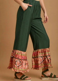Umgee - Boarder Print Ruffle Hem Wide Leg Pants With Elastic Band