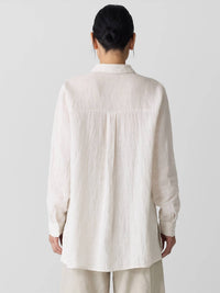 Eileen Fisher - Puckered Linen Stripe Classic Collar Shirt