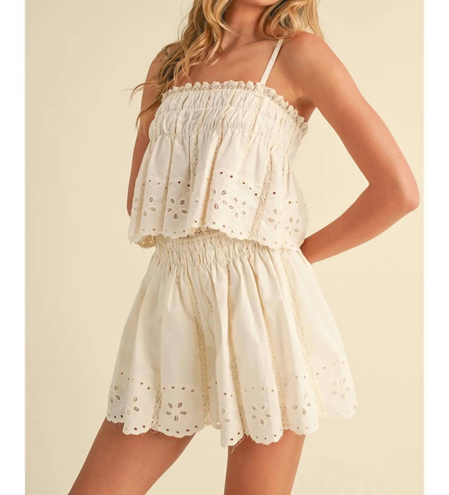 Klesis - Embroidered Cami and Shorts Set with Lace Trim