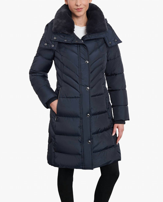 London Fog - Plus Size Hooded Puffer Jacket With Button-off Fur Collar