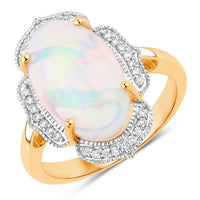 Diana M Jewels Women's Oval Natural Ethiopian Opal Fashion Ring (4.11 Ct) - Statement in 14k yellow gold - women's jewelry
