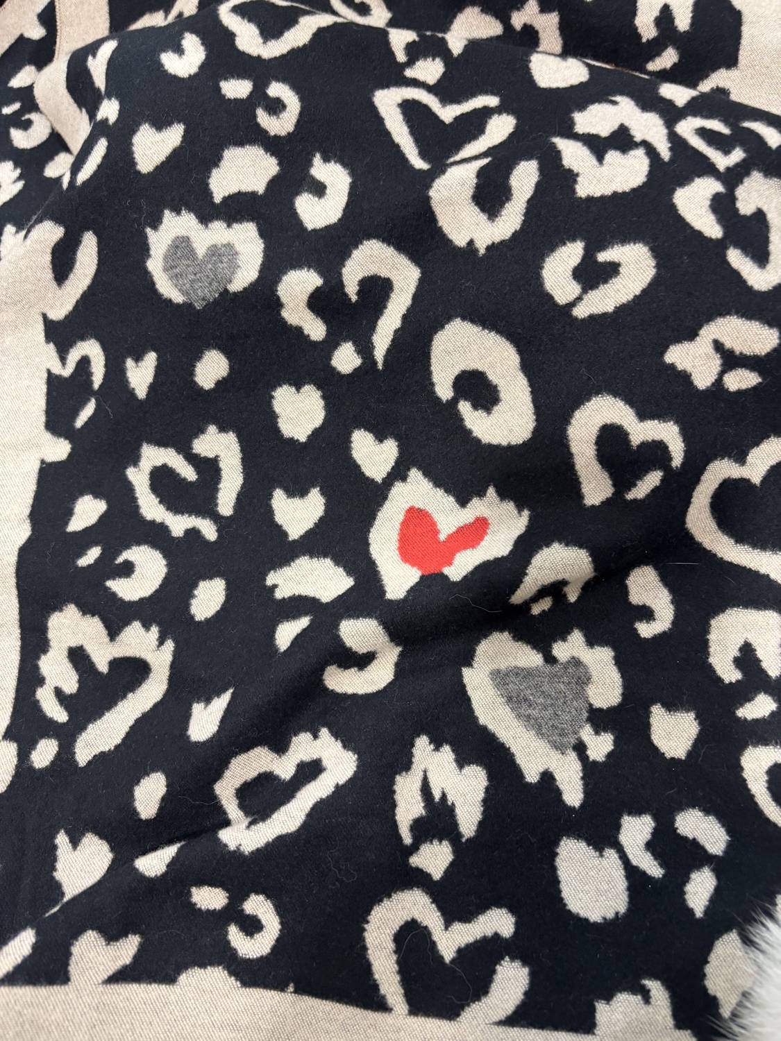 Mitchie'S Matchings - Narrow Woven Heart and animal print scarf with fox poms