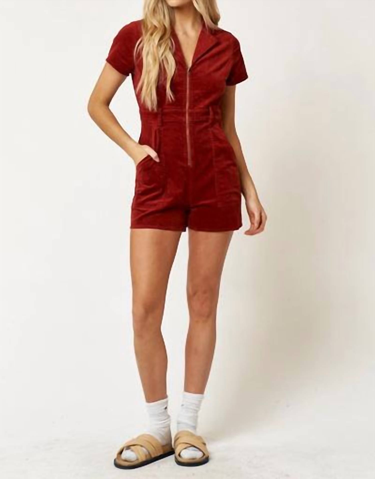 Blue Blush - Corduroy Zippered Romper