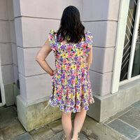 Jodifl - Floral Print Frill Neckline Baby Doll Dress
