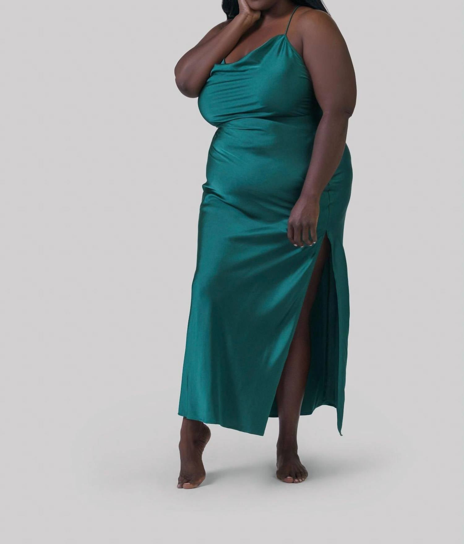 Kilo Brava - Satin Maxi Cowl Slip Dress - Plus Size