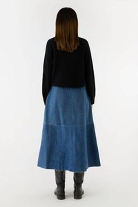 E.L.V. Denim Frankie Denim Stretch Skirt in mid blue - women's skirt - detail view