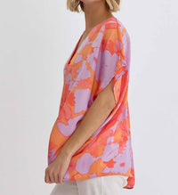 Entro - V-neck Kimono-style Sleeve Blouse