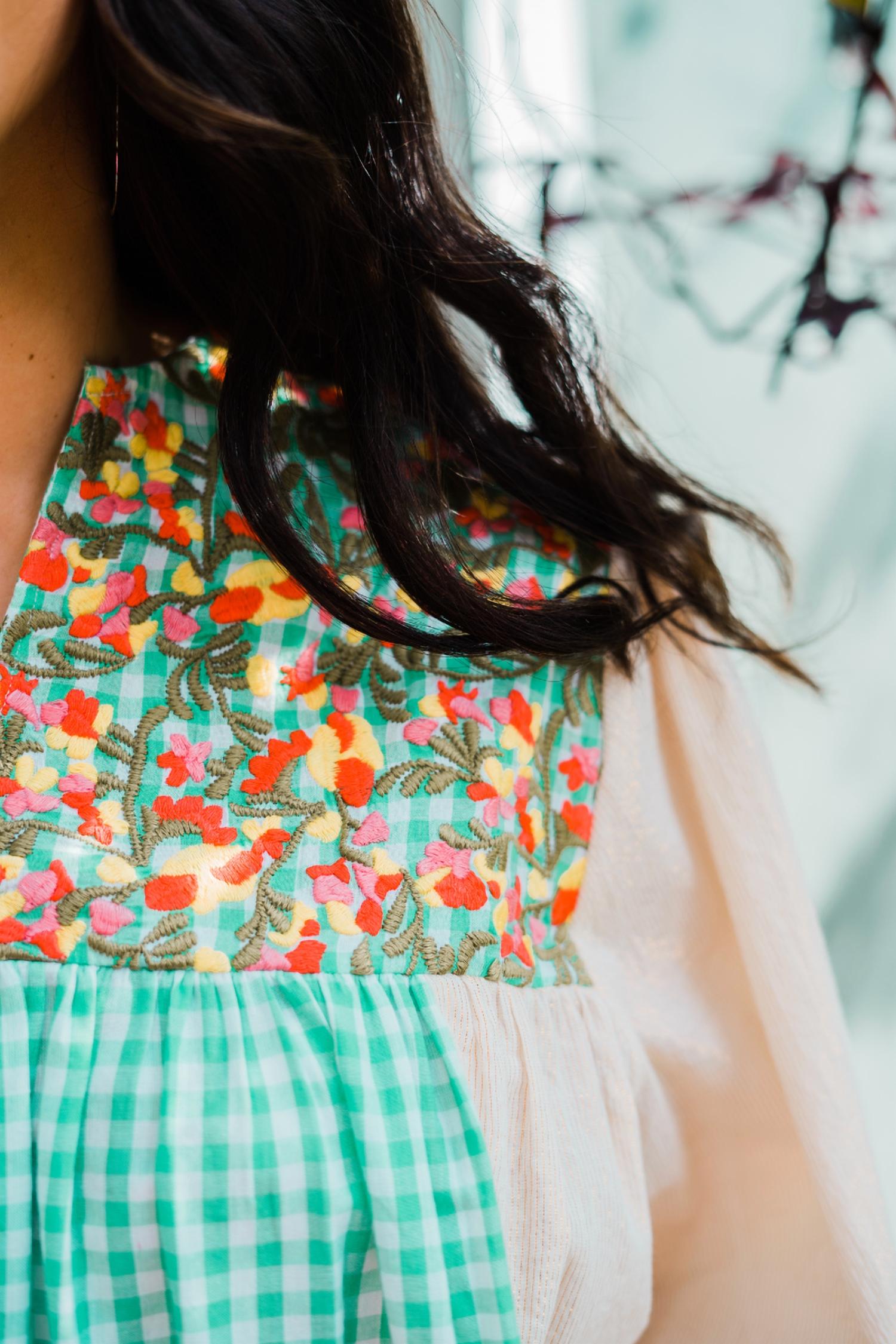 Layerz Clothing - Floral Gingham Embroidered Top