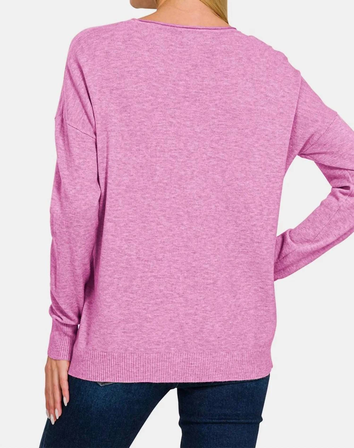 Zenana - Front Seam Round Neck Sweater