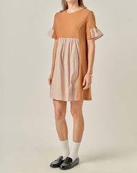 English Factory - Knit Stripe Woven Mixed Dress