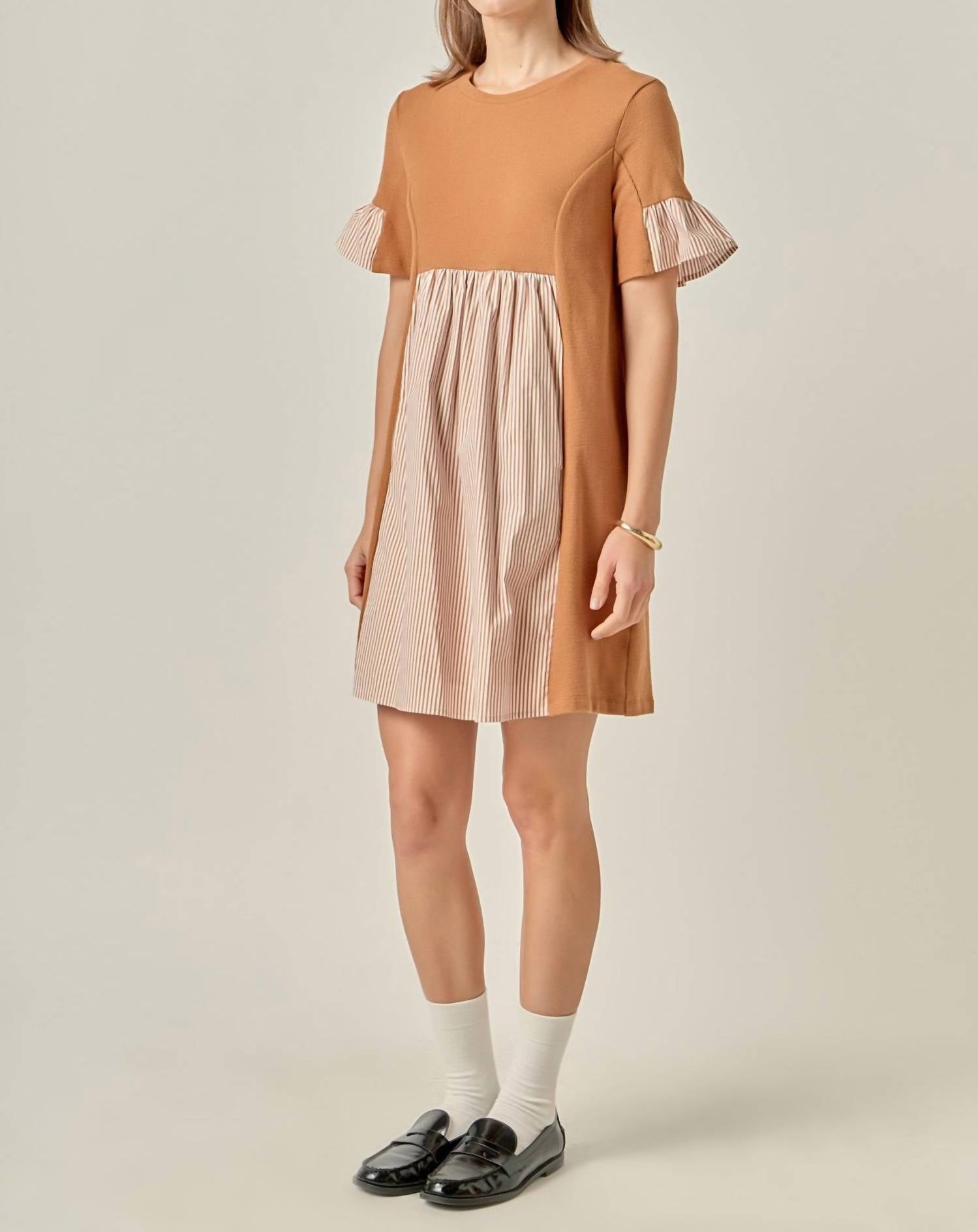 English Factory - Knit Stripe Woven Mixed Dress