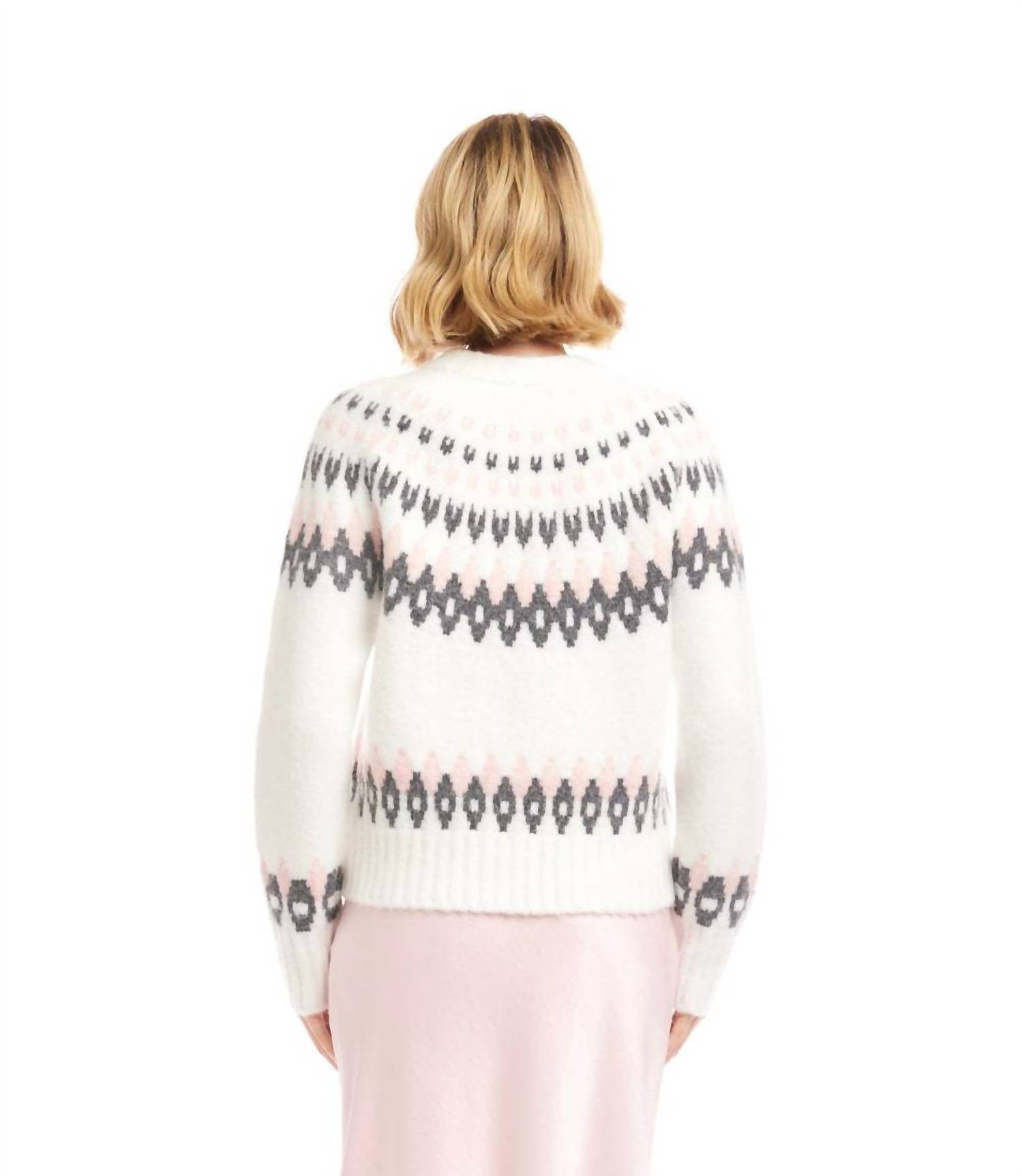 Karen Kane Jacquard Crewneck Sweater in off white - women's sweater - detail view