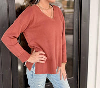 WISHLIST Lightweight V-Neck sweater in red - women's sweater - alternate view
