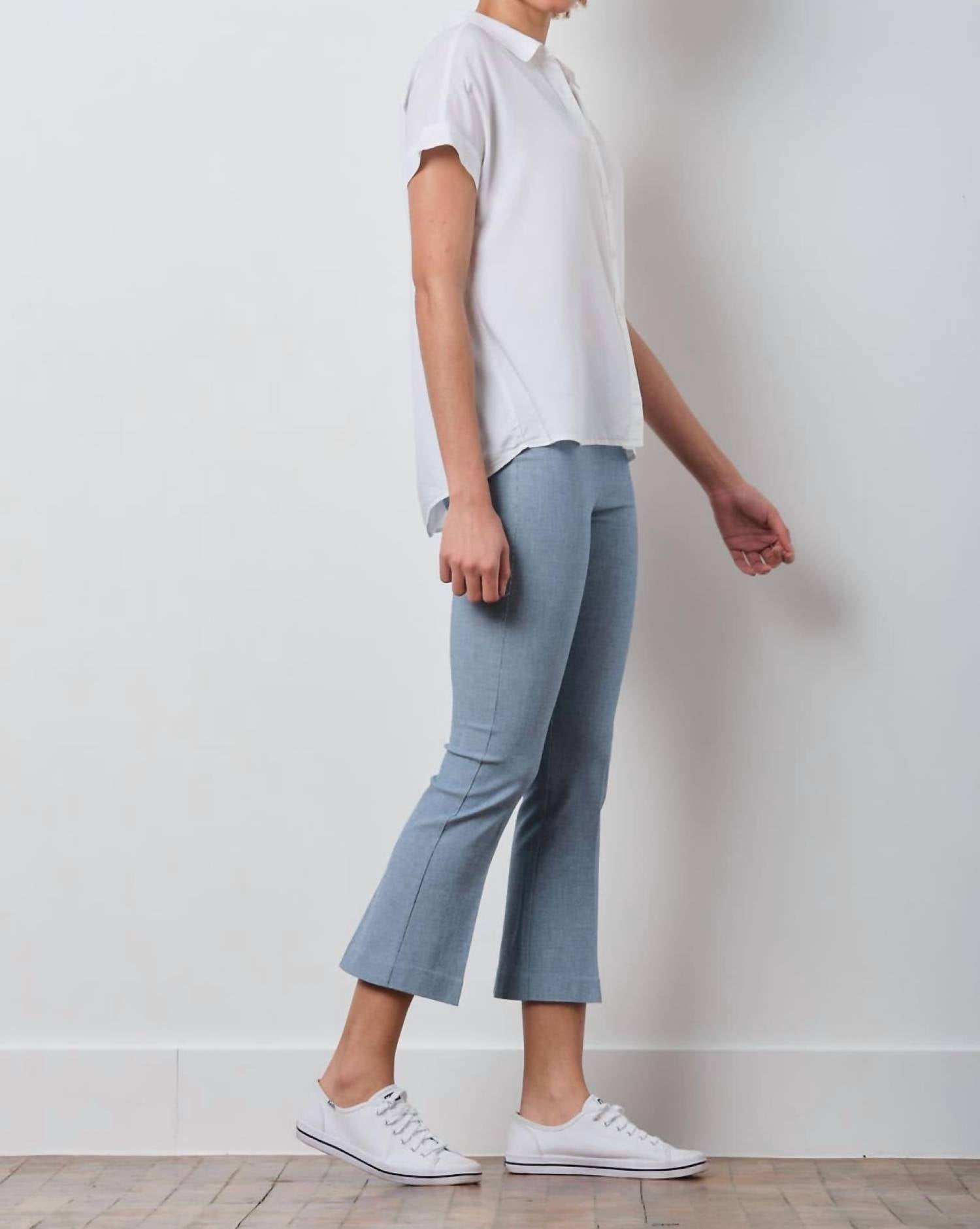 Avenue Montaigne Leo Flare Cut Pants in screen blue - women's pants - detail view