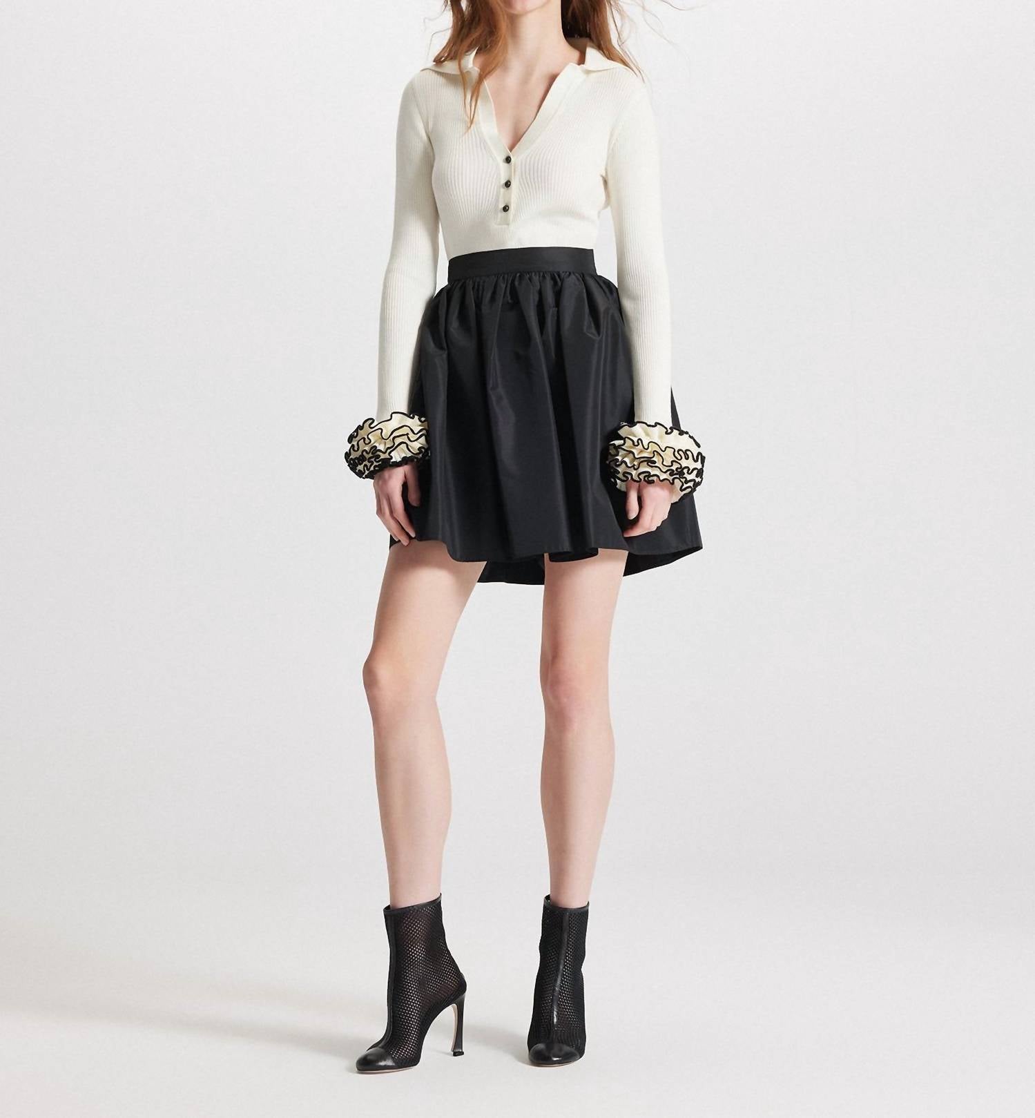 Theo The Label - Women's Nomia Ruffle Sleeve Johnny Sweater