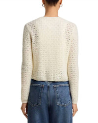 FRAME Chenille Open Stitch Cardigan in cream - women's cardigan - detail view