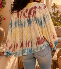 Surelymine - Painted Skies Lace Long Sleeve Blouse
