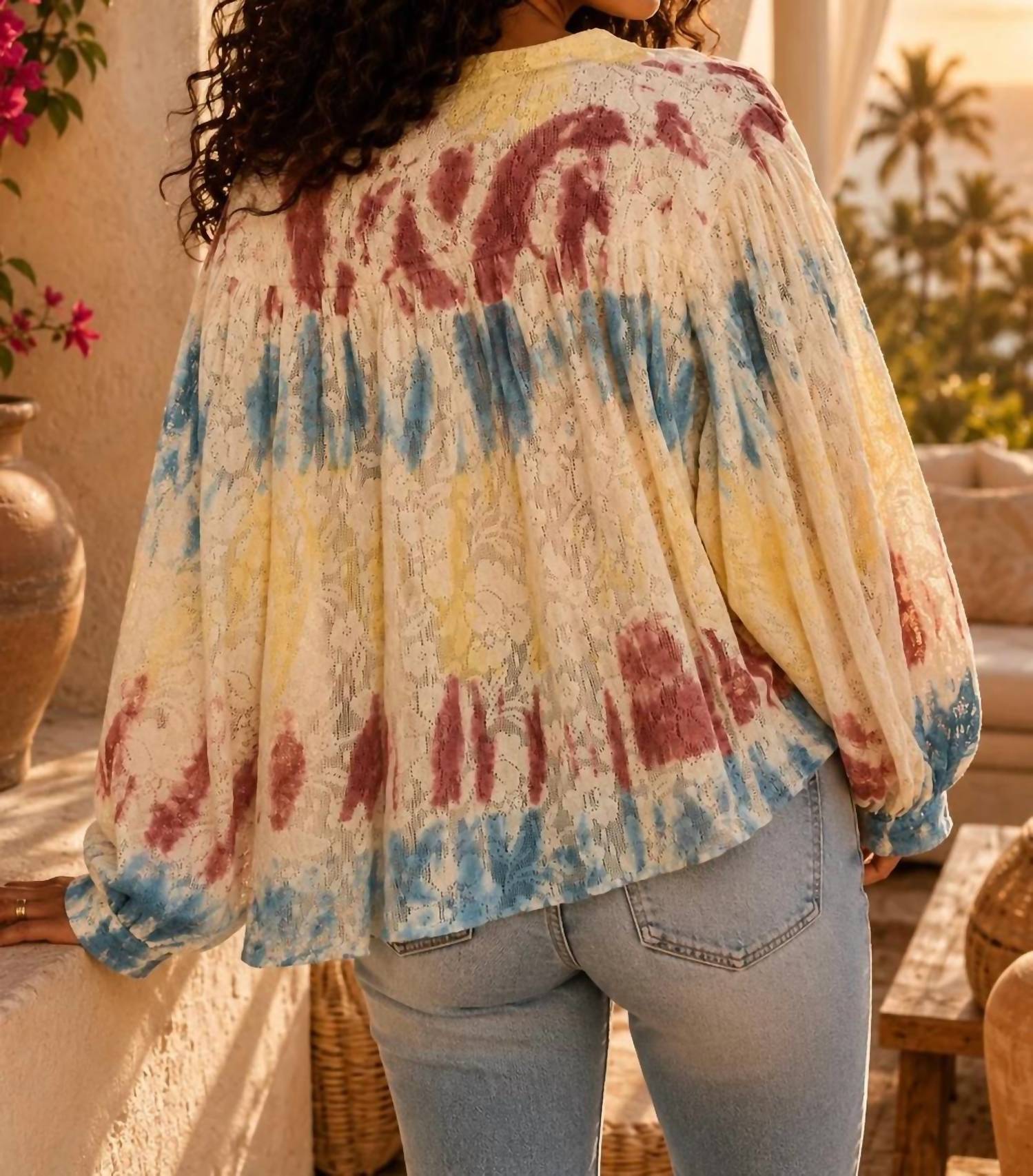 Surelymine - Painted Skies Lace Long Sleeve Blouse