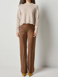 Lilla P Satin Clean Front Pants in chocolate - women's pants