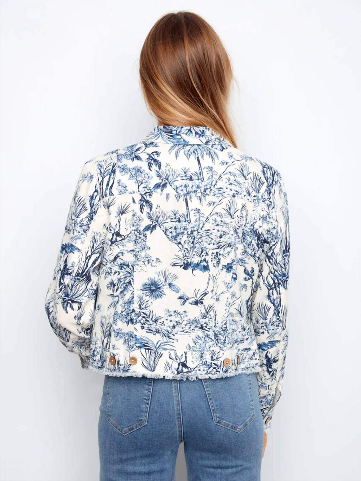 Charlie B - Printed Linen Jacket With Frayed Hem - Plus