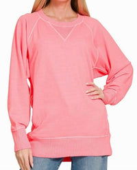 Zenana - Pigment Dyed French Terry Pullover Sweater