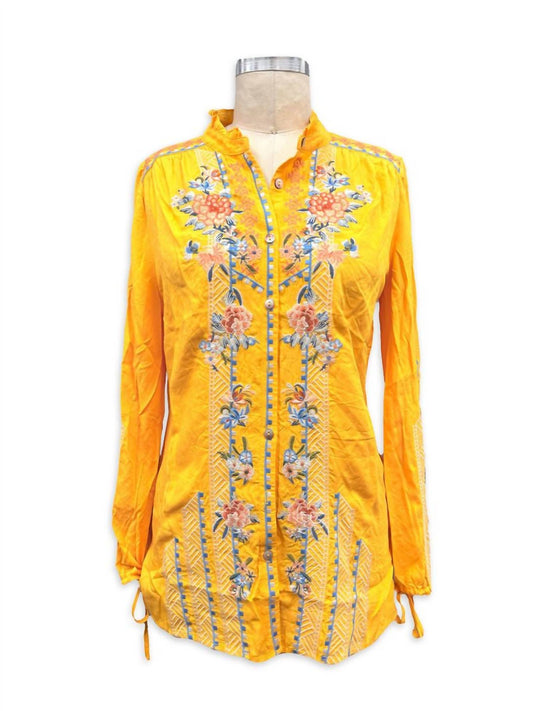 Paparazzi - Women's Embroidered Button Front Blouse