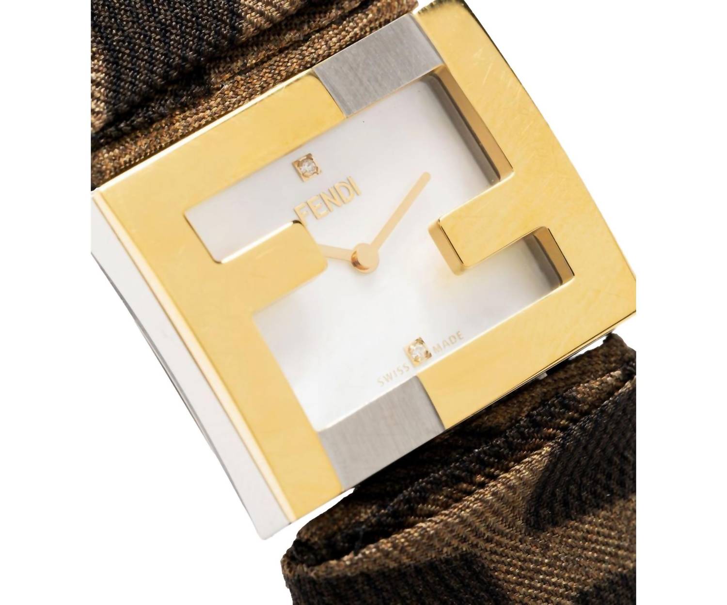 Fendi - Women's Fendimania Baguette Pearl Dial Monogram Satin Watch