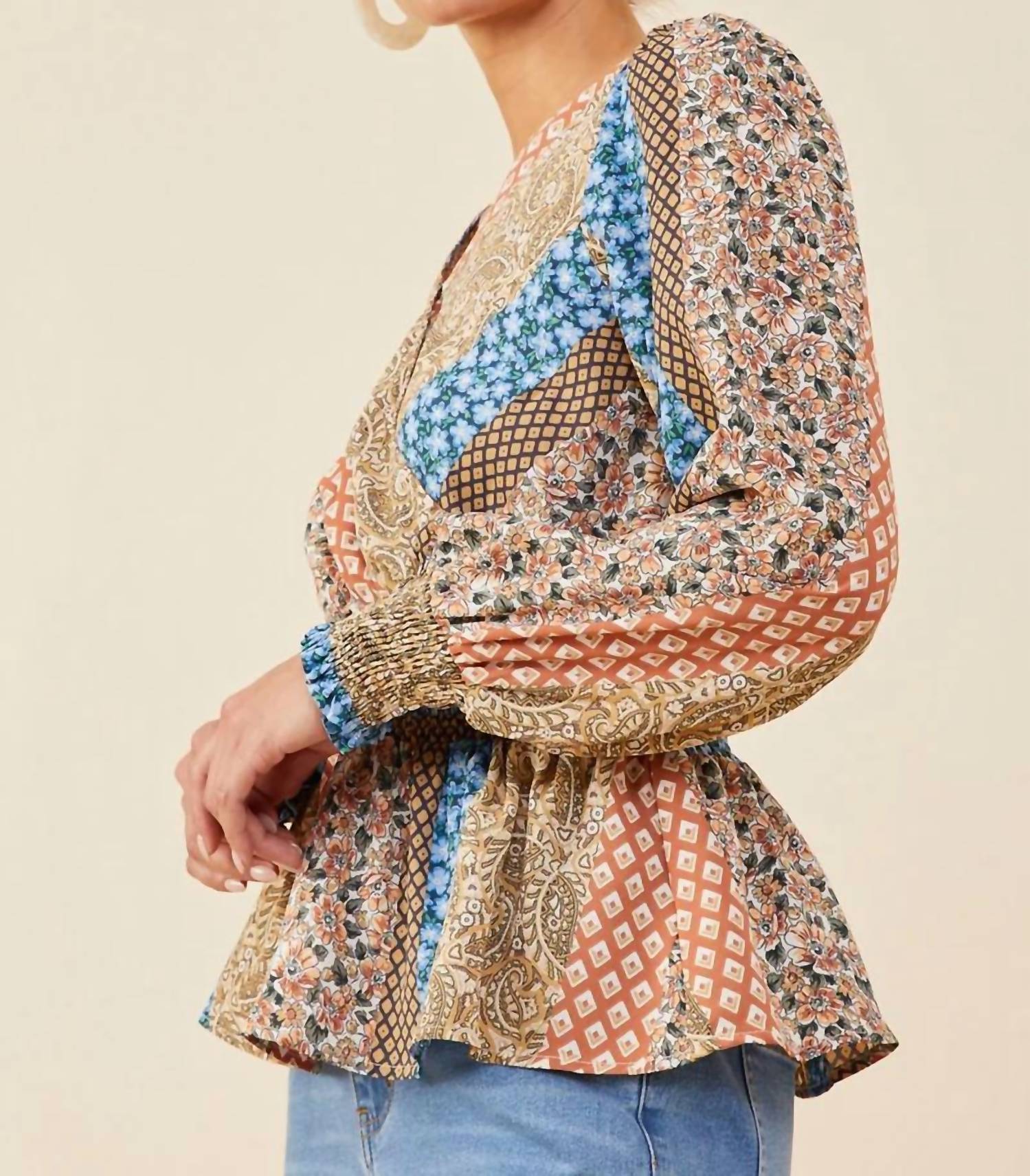 Hayden La - Multi Printed Smocked Peplum Blouse
