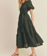 &Merci - Tiered Wrap Dress With Puff Sleeves