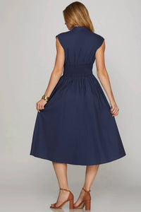 She + Sky - Drop Shoulder Front Zip Midi Dress