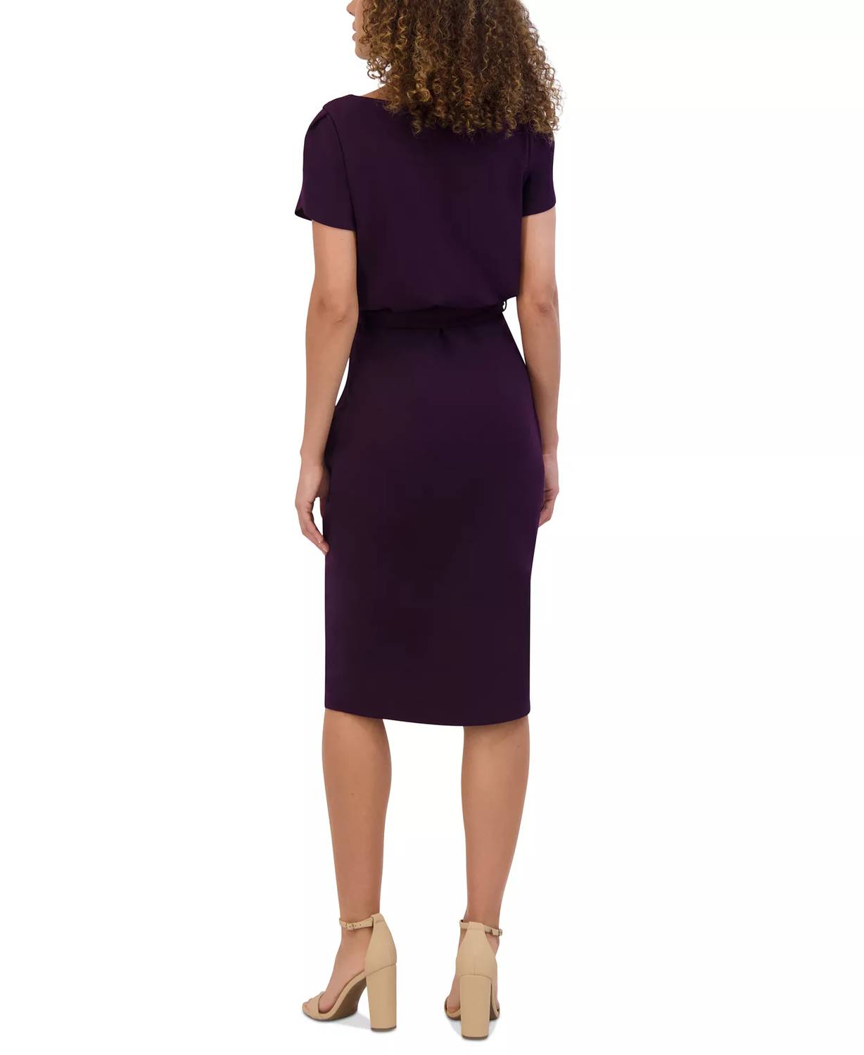 kensie Tulip-sleeve Tie-waist Sheath Dress in deep purple - women's dress - alternate view