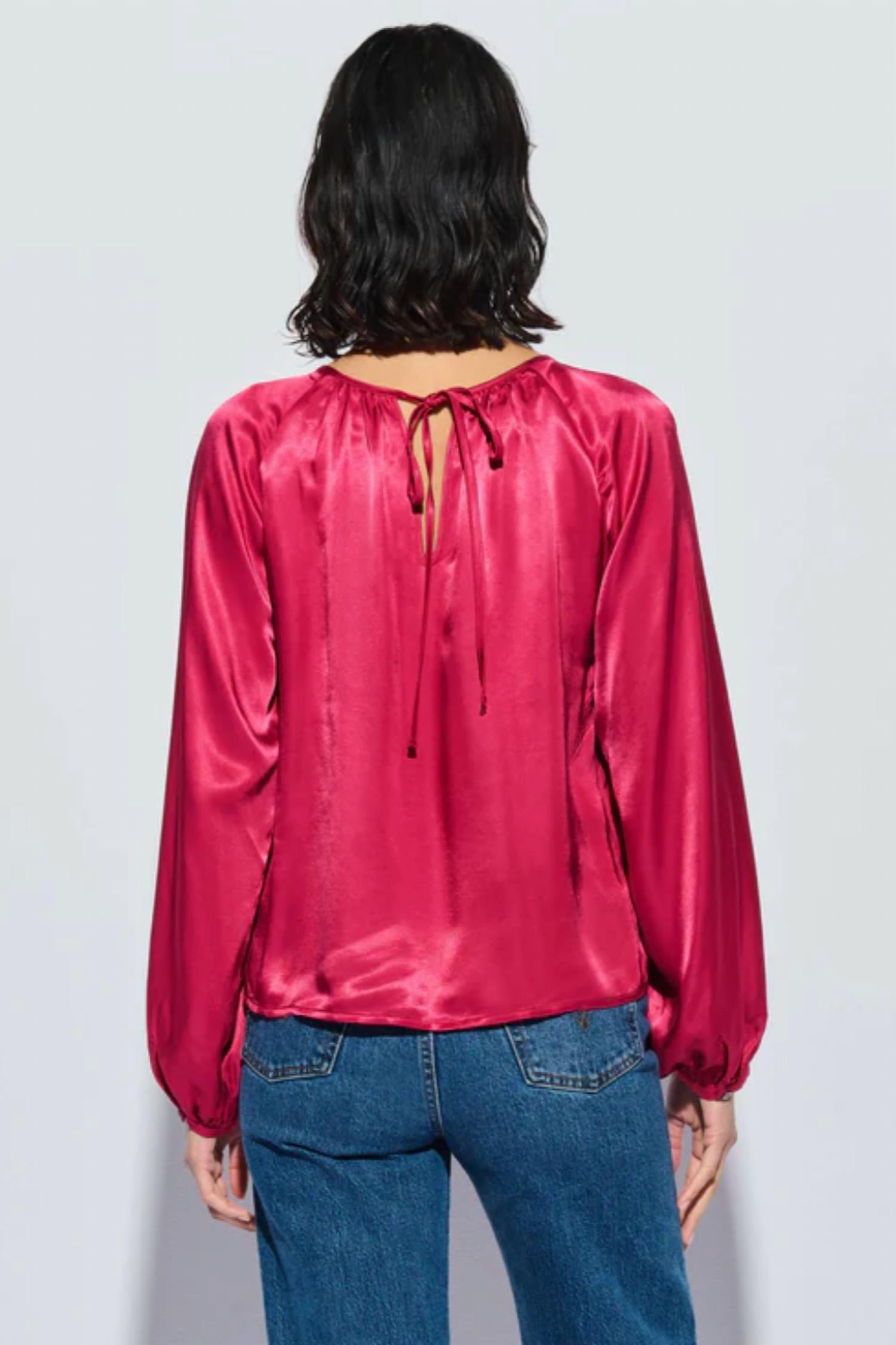 Nation LTD Eveline Raglan Top in raspberry jam - women's blouse - detail view