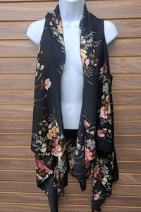 L.I.B. New York - Women's Long Flowy Floral Open Vest