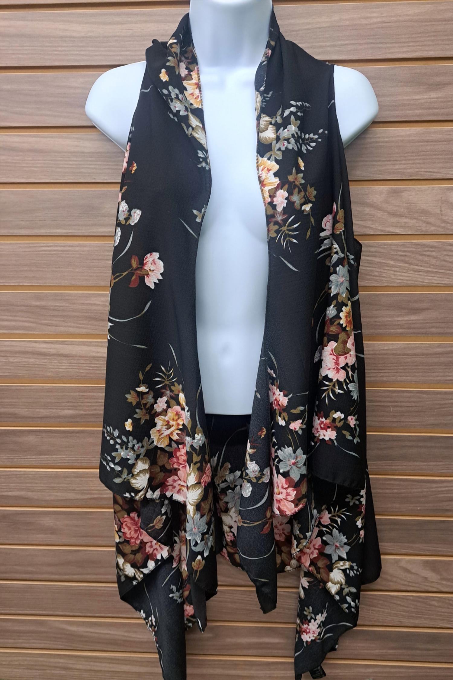 L.I.B. New York - Women's Long Flowy Floral Open Vest